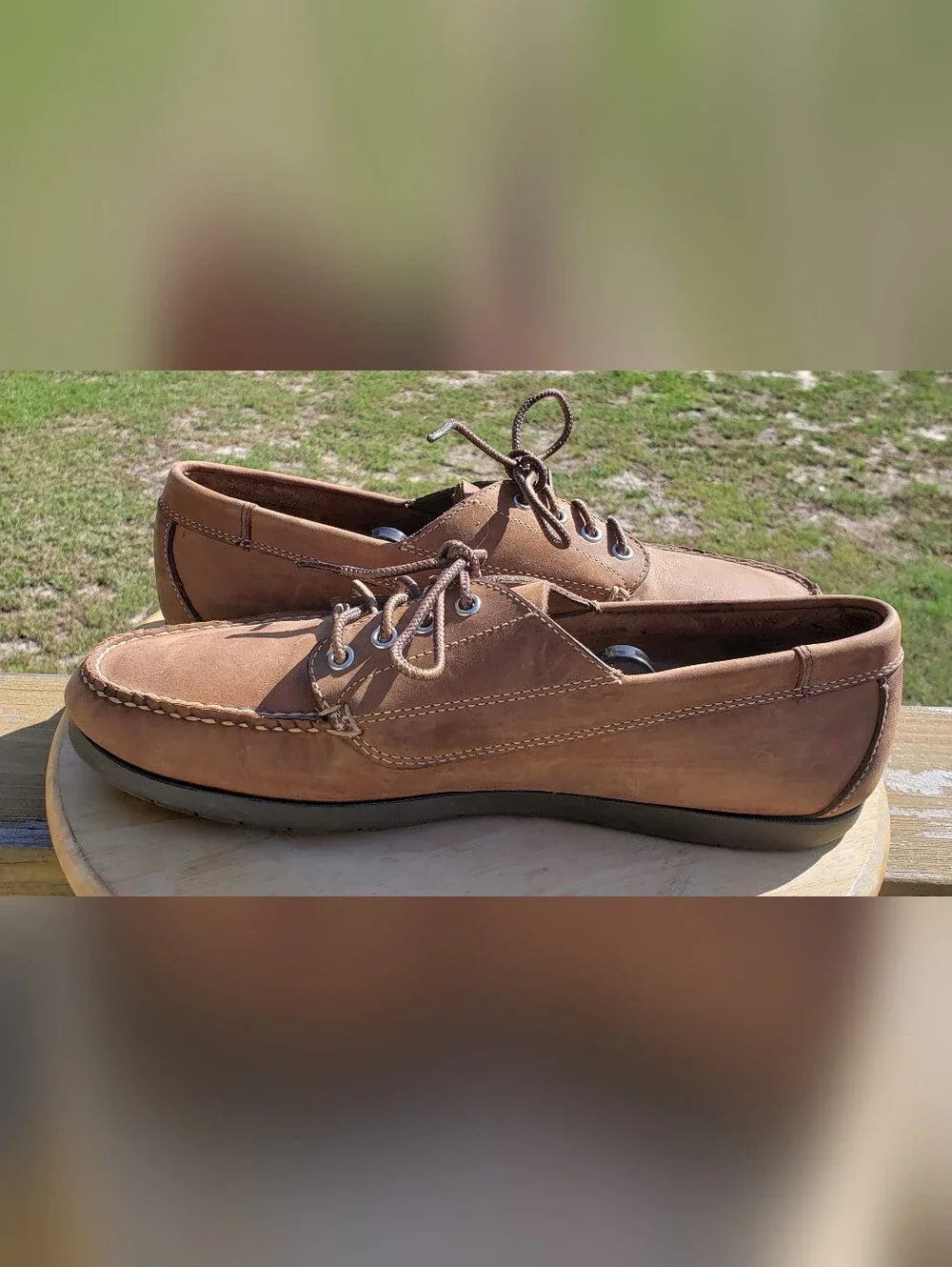 L.L.Bean Men's Leather Moccasins Rubber Sole Blucher Moc Brown Size 12 D
